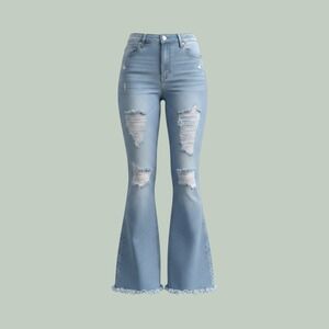 Traffic Jeans Wear Womens Distressed Flare Jeans Light Wash Bell Bottoms Size 13